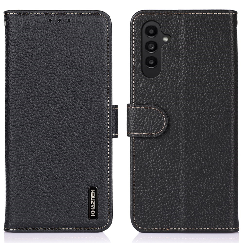 KHAZNEH KHAZNEH Galaxy A14 4G/5G Fodral Litchi Äkta Läder Svart