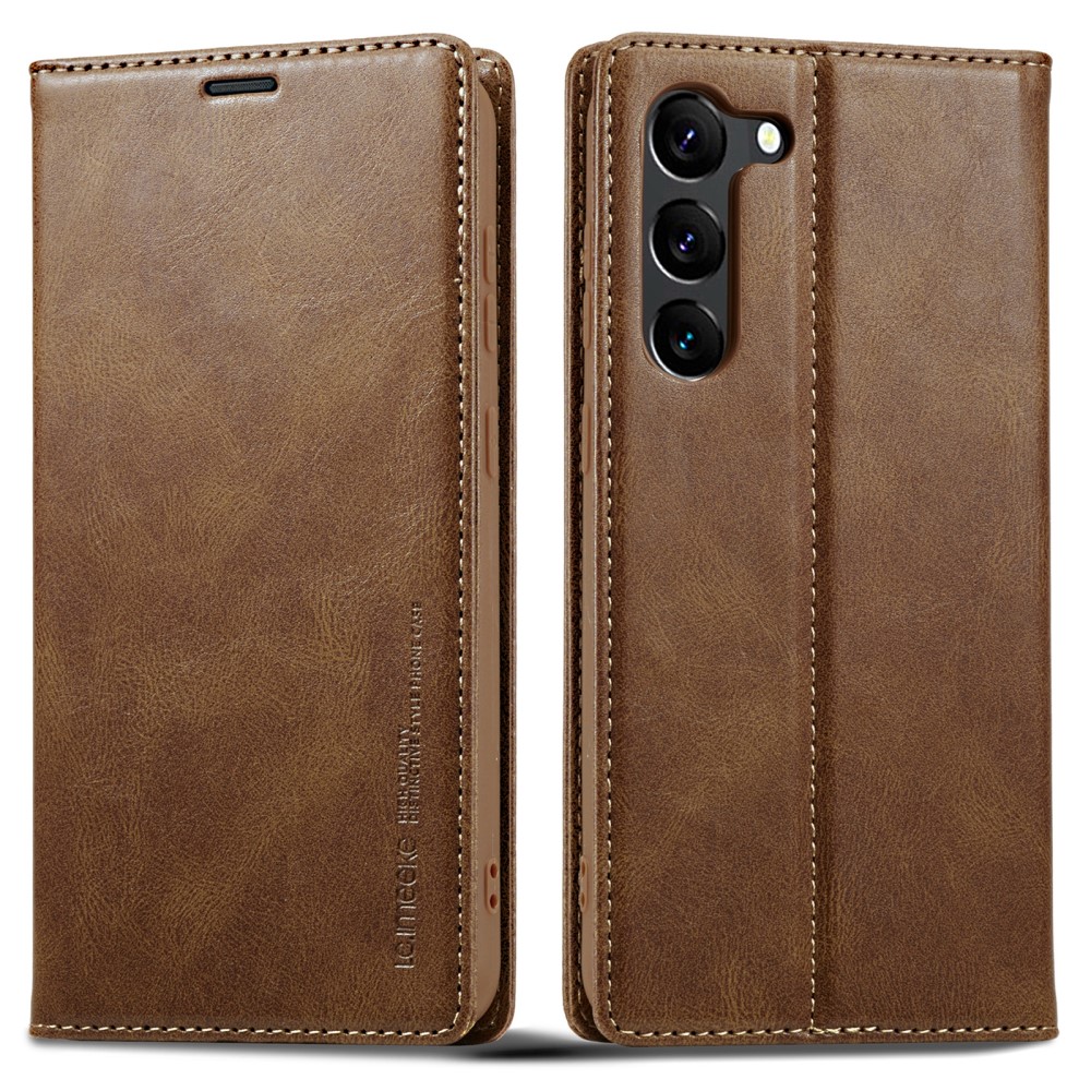 LC.IMEEKE LC.IMEEKE Galaxy S23 Fodral Flip Läder Brun