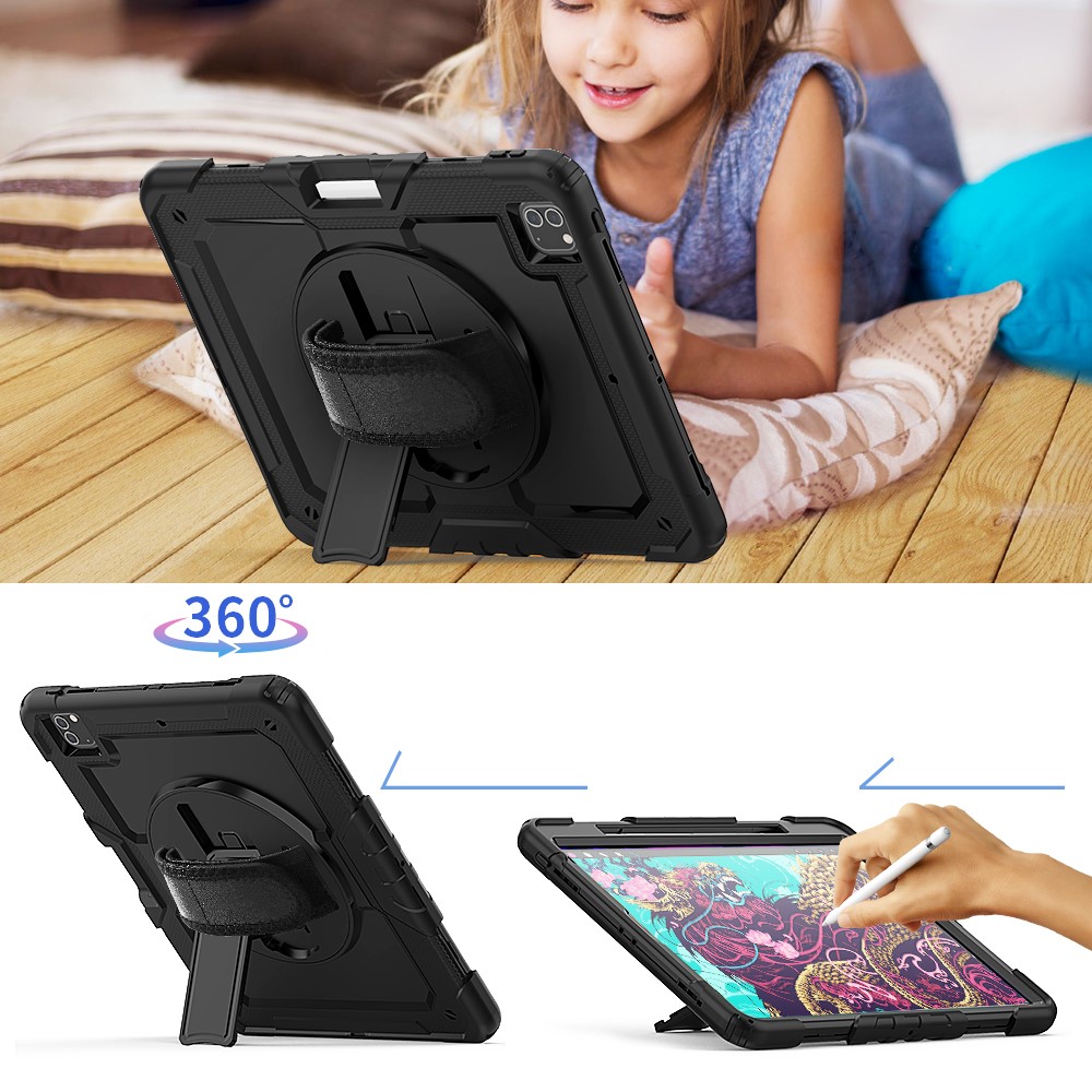  iPad Pro 12.9 Skal 360° Rotation Shockproof Med Rem Svart