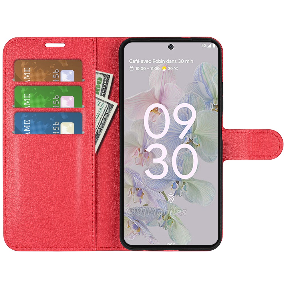  Google Pixel 6A Fodral Litchi Läder Röd
