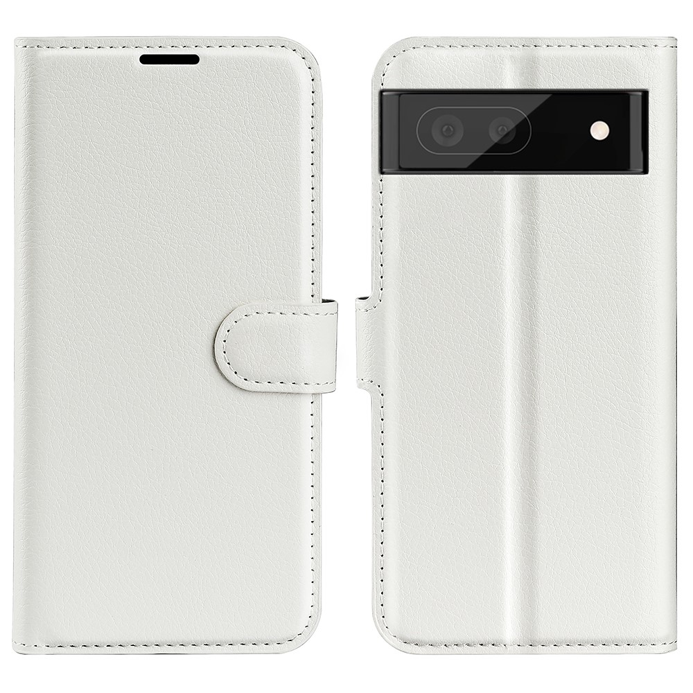  Google Pixel 6A Fodral Litchi Läder Vit