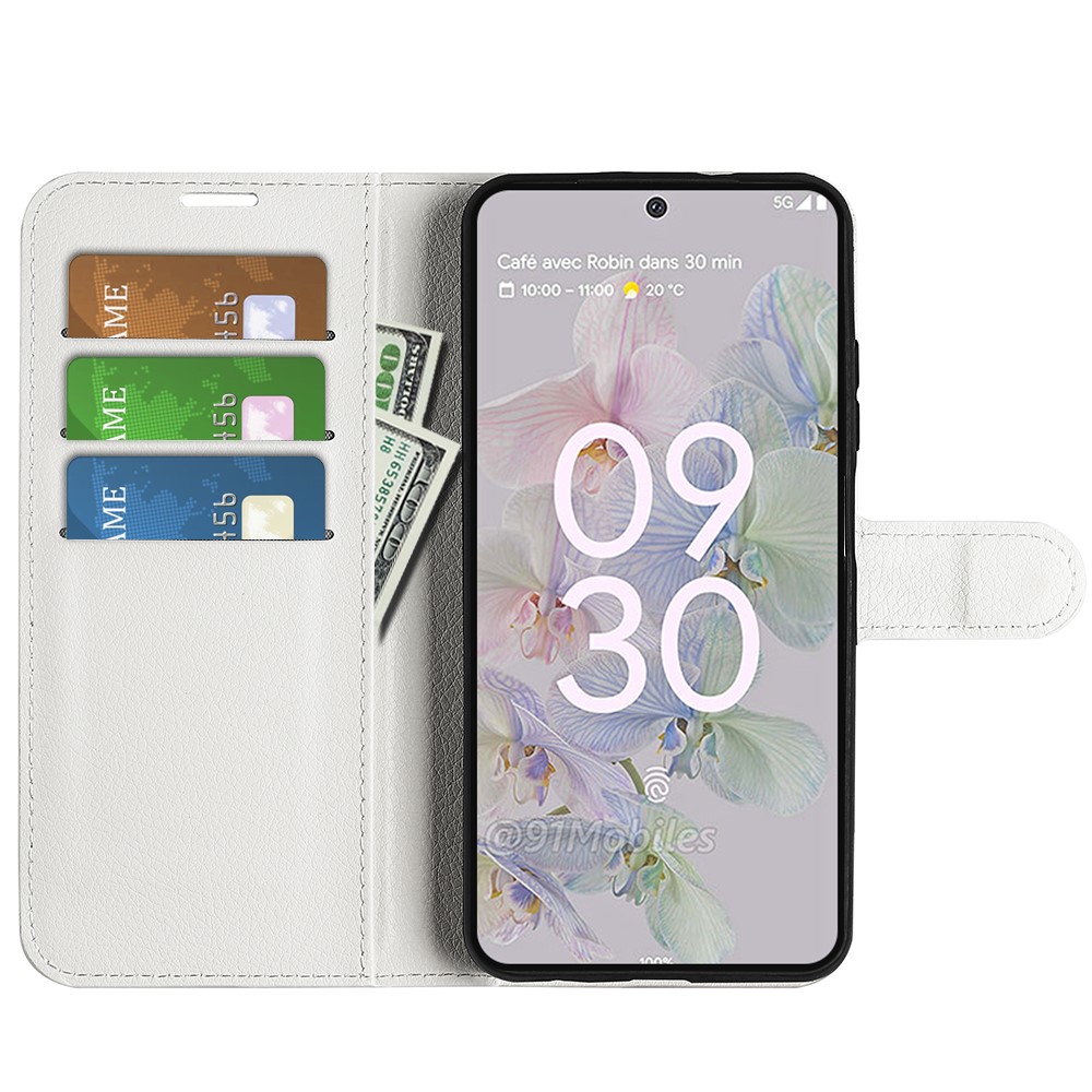  Google Pixel 6A Fodral Litchi Läder Vit