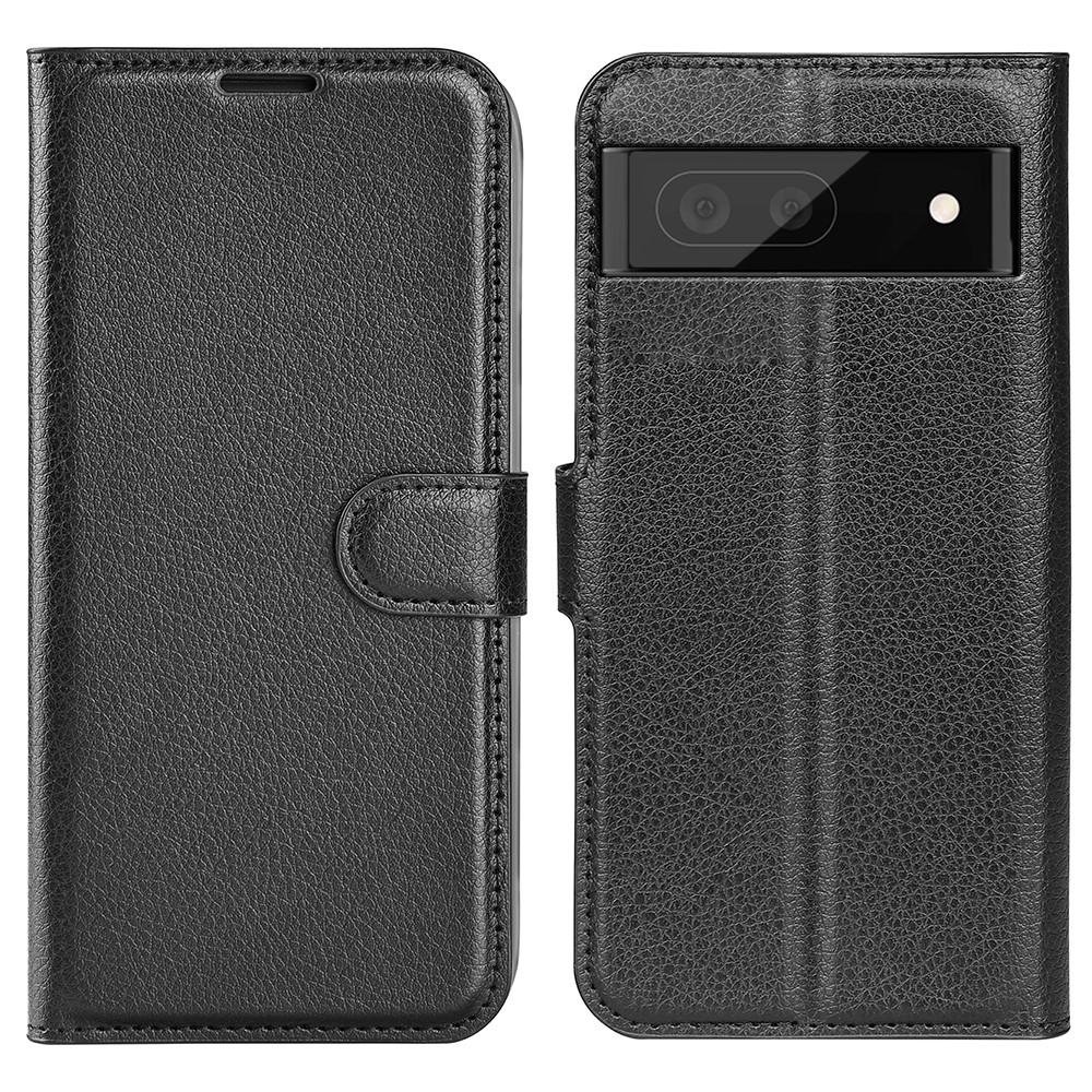  Google Pixel 6A Fodral Litchi Läder Svart