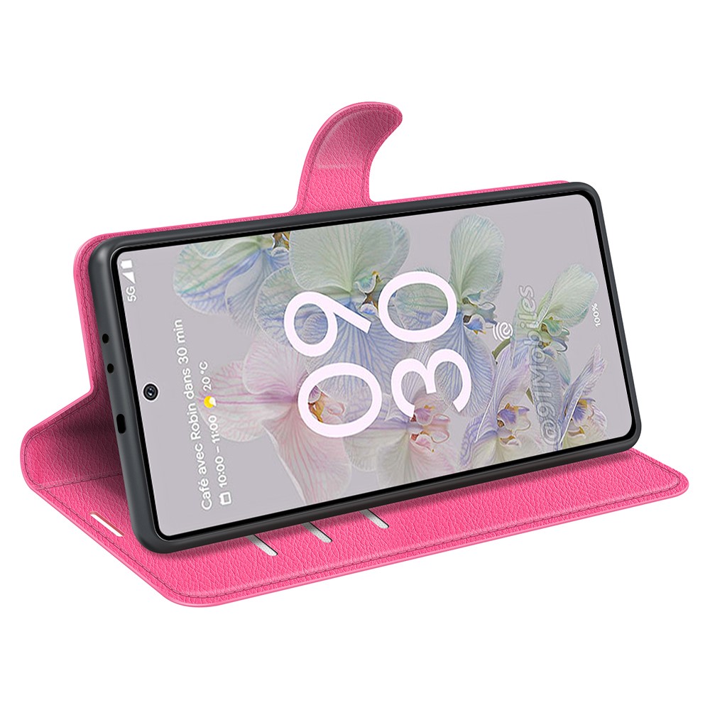  Google Pixel 6A Fodral Litchi Läder Rosa