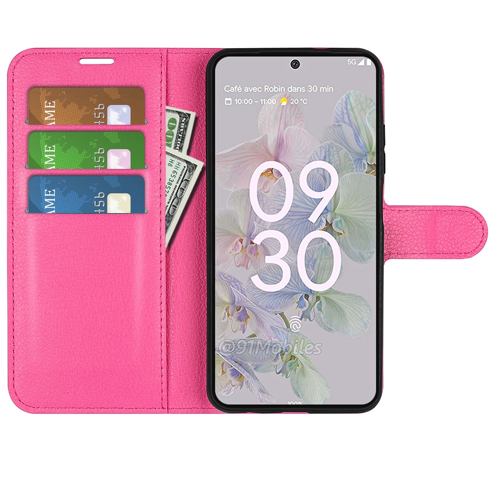  Google Pixel 6A Fodral Litchi Läder Rosa