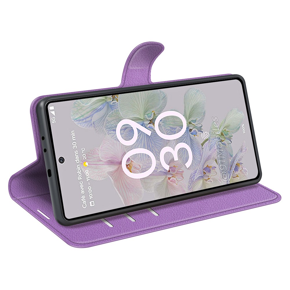  Google Pixel 6A Fodral Litchi Läder Lila