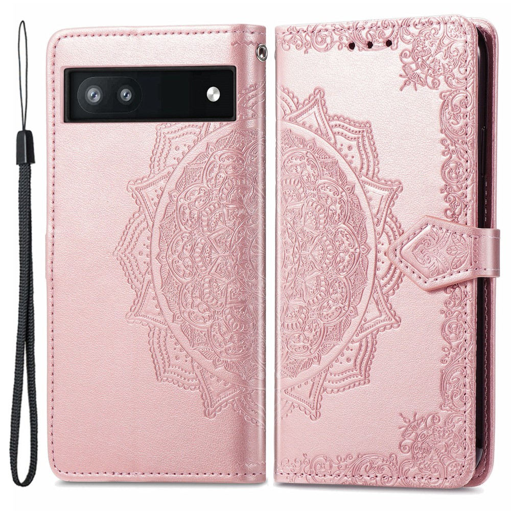  Google Pixel 6A Fodral Mandala Läder Roséguld