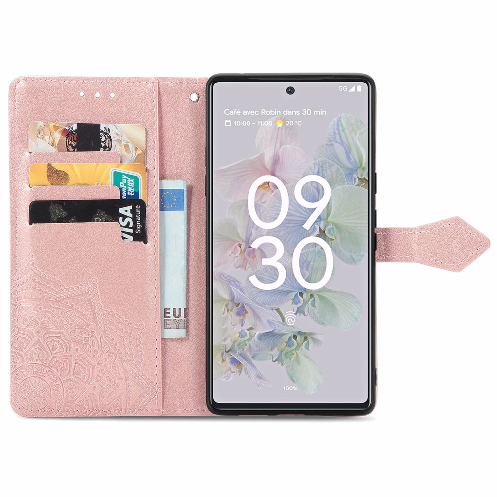  Google Pixel 6A Fodral Mandala Läder Roséguld
