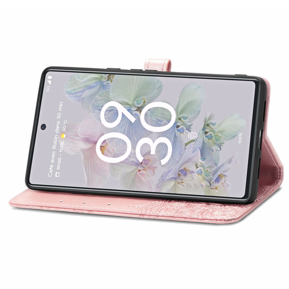  Google Pixel 6A Fodral Mandala Läder Roséguld