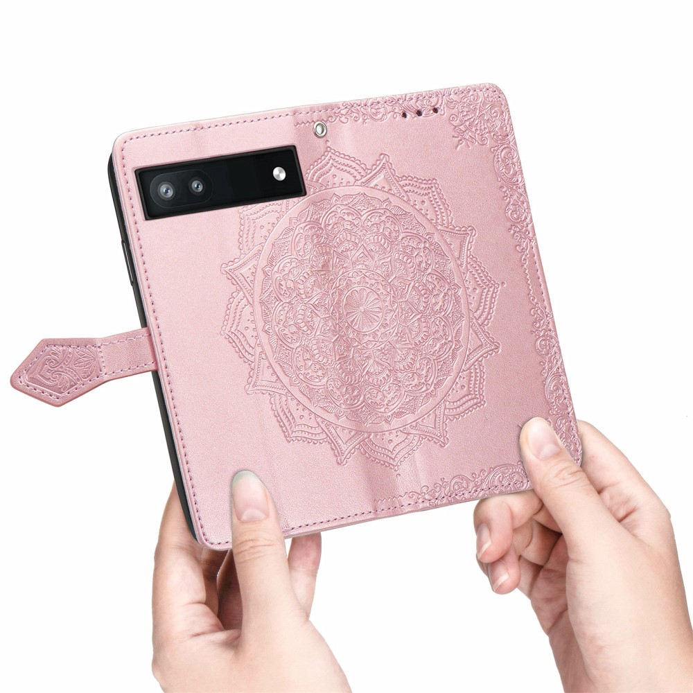  Google Pixel 6A Fodral Mandala Läder Roséguld