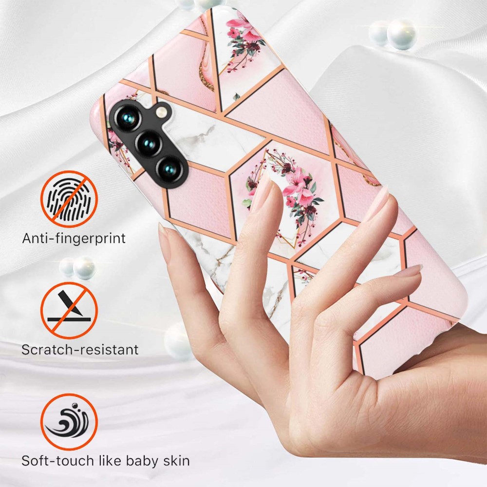  Samsung Galaxy A54 5G Skal Marmor TPU Rosa Blommor