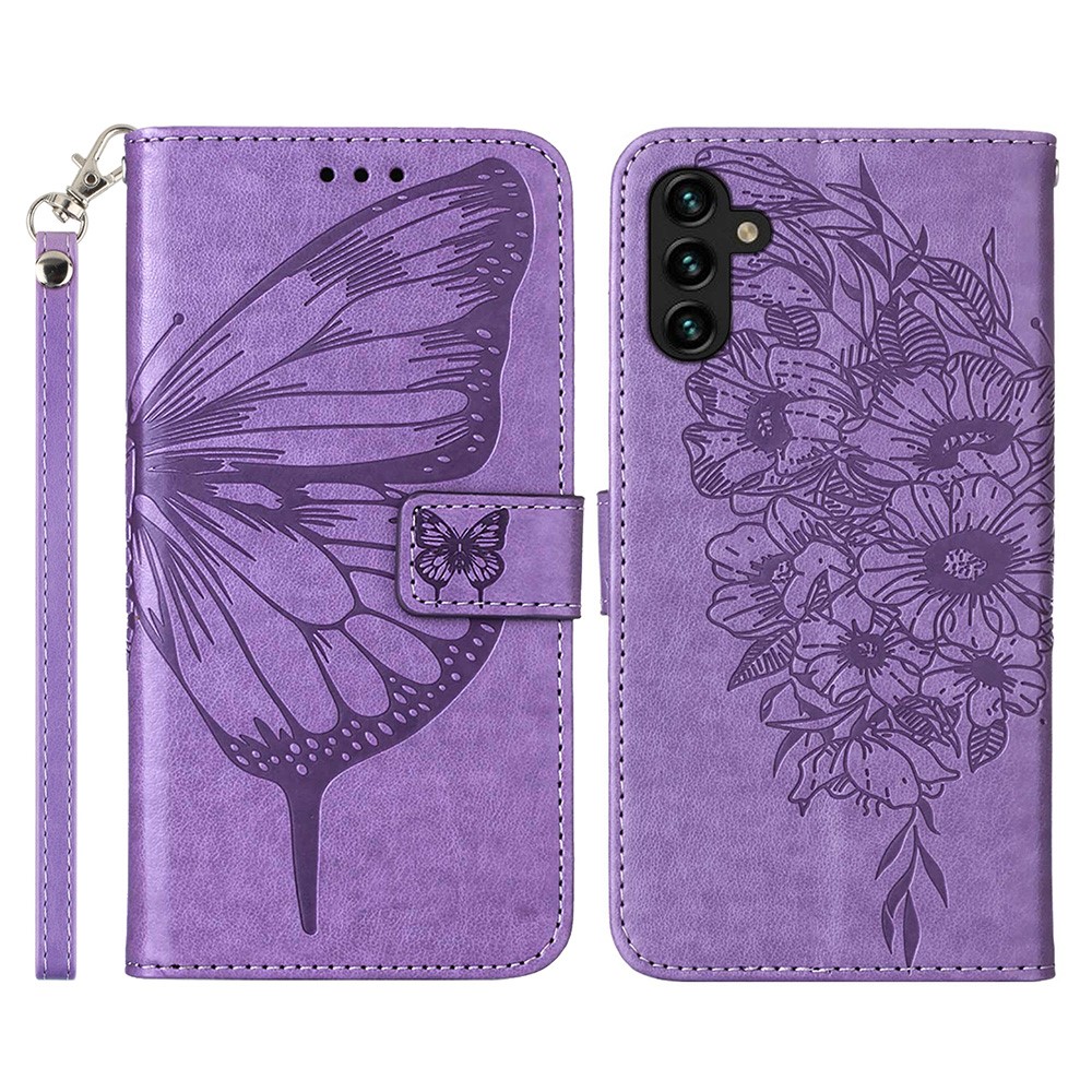  Samsung Galaxy A54 5G Fodral Med Fjäril Tryck Lila