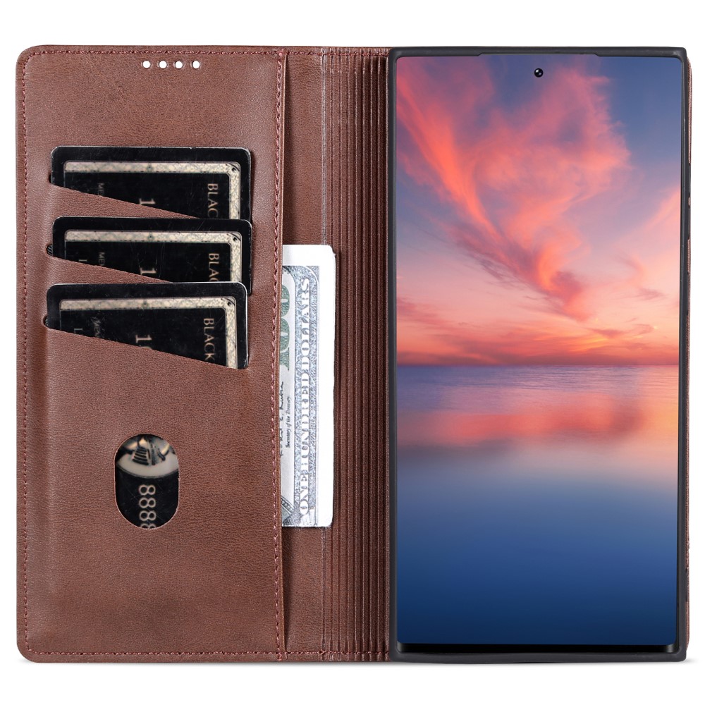 AZNS AZNS Samsung Galaxy S23 Ultra Fodral Flip Läder Brun