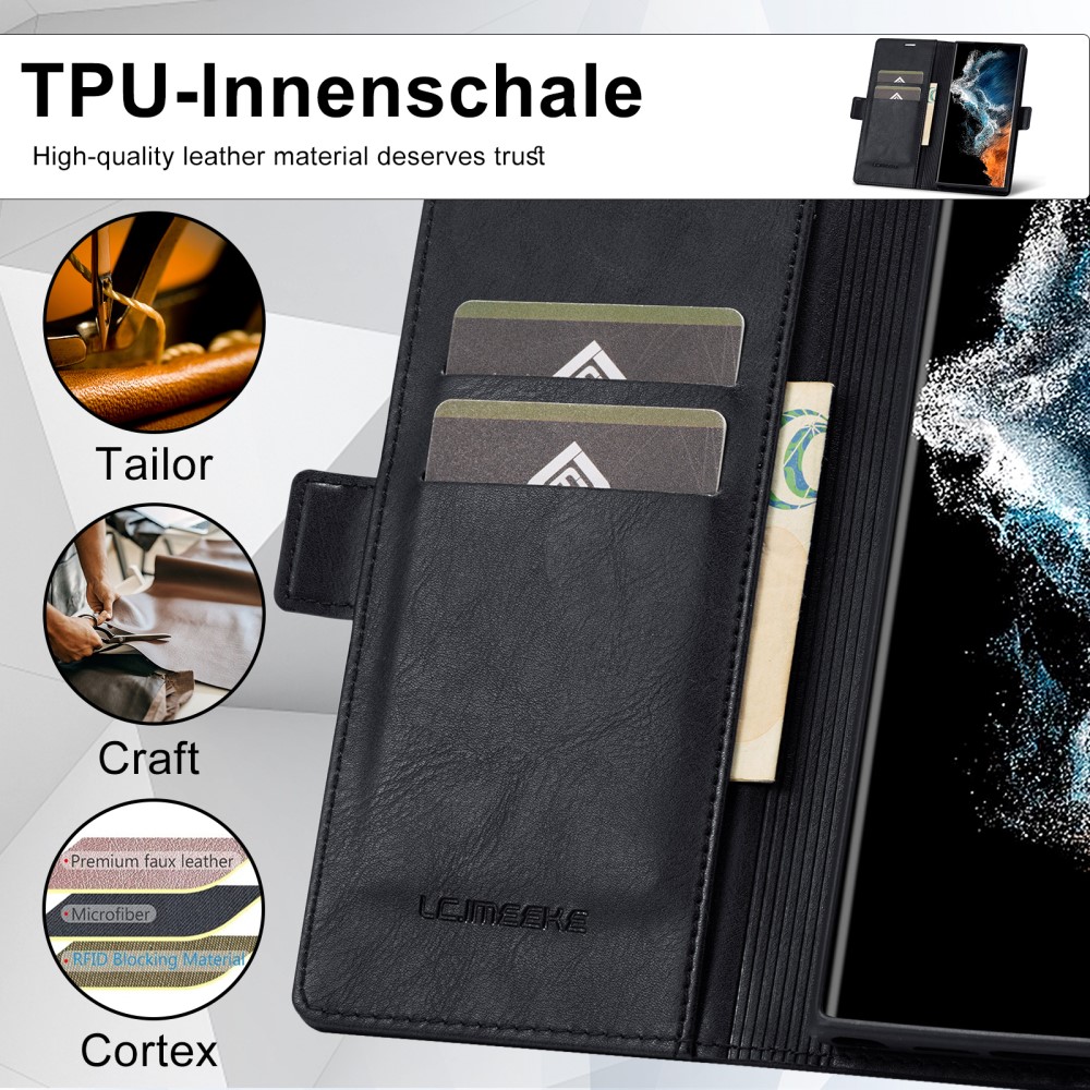 LC.IMEEKE LC.IMEEKE Galaxy S23 Ultra Fodral RFID Magnetisk Stängning Svart