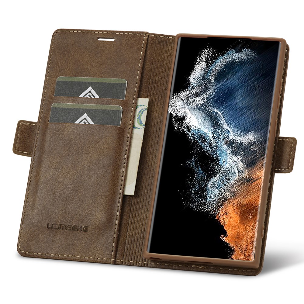 LC.IMEEKE LC.IMEEKE Galaxy S23 Ultra Fodral RFID Magnetisk Stängning Brun