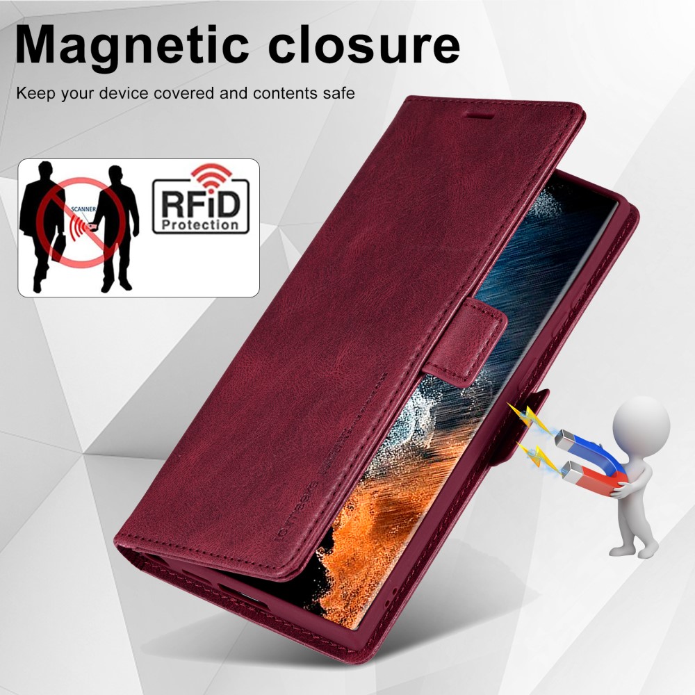 LC.IMEEKE LC.IMEEKE Galaxy S23 Ultra Fodral RFID Magnetisk Stängning Röd
