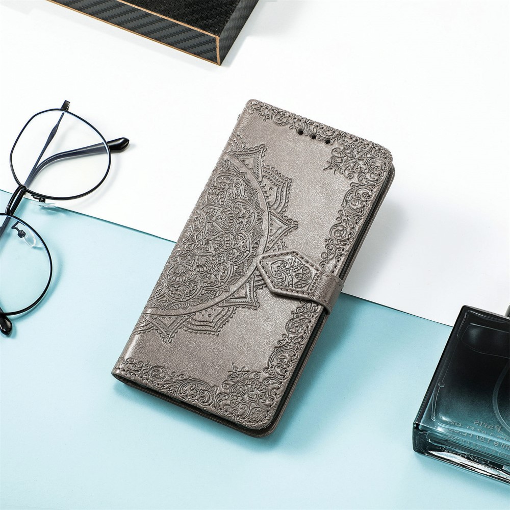  Samsung Galaxy S23 Ultra Fodral Mandala Läder Grå