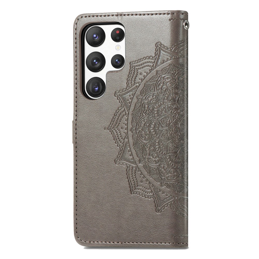  Samsung Galaxy S23 Ultra Fodral Mandala Läder Grå
