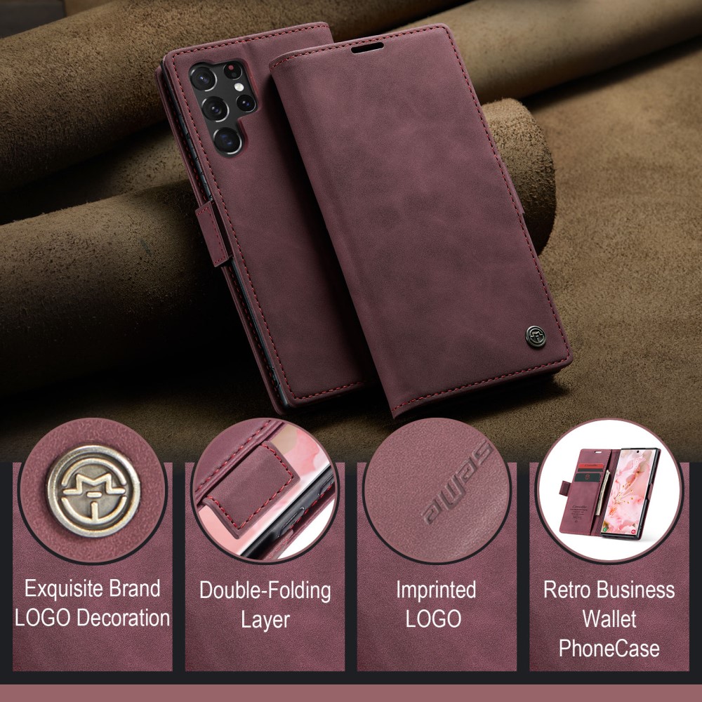 CASEME CASEME Samsung Galaxy S23 Ultra Fodral Flip Läder Vinröd