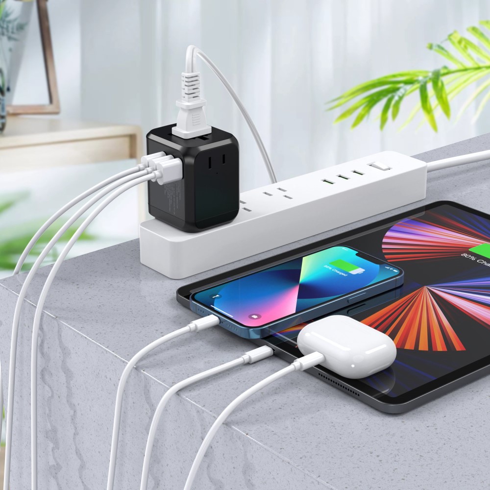 Choetech Choetech 35W PD Reseadapter 3x USB-A 1x USB-C Svart