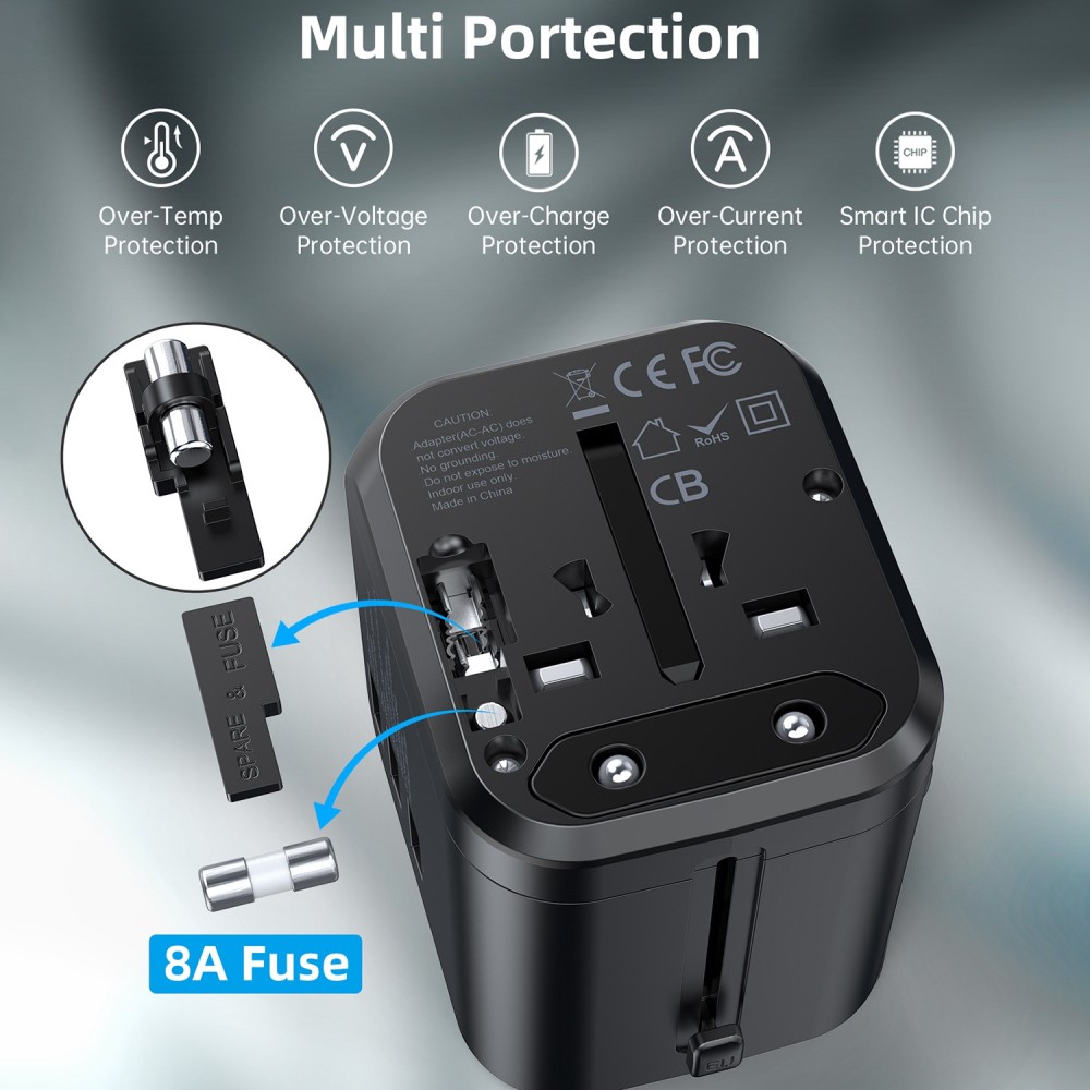 Choetech Choetech 35W PD Reseadapter 3x USB-A 1x USB-C Svart