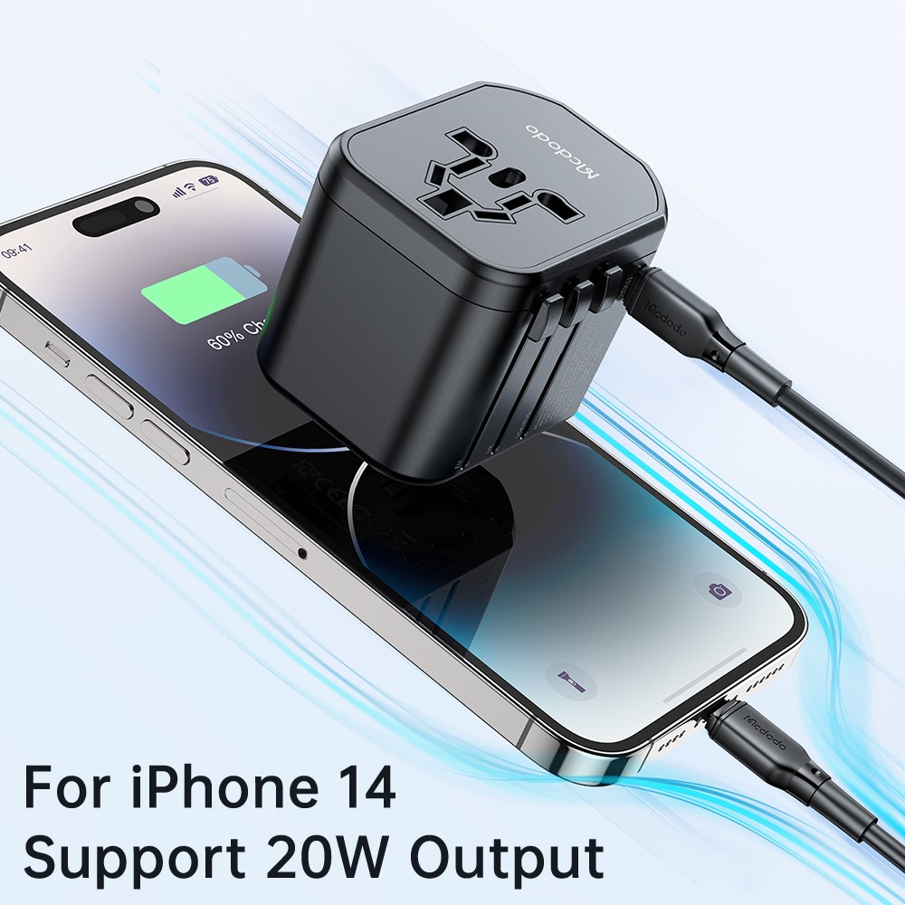 MCDODO Mcdodo 20W PD Reseadapter 2x USB-A 1x USB-C Svart
