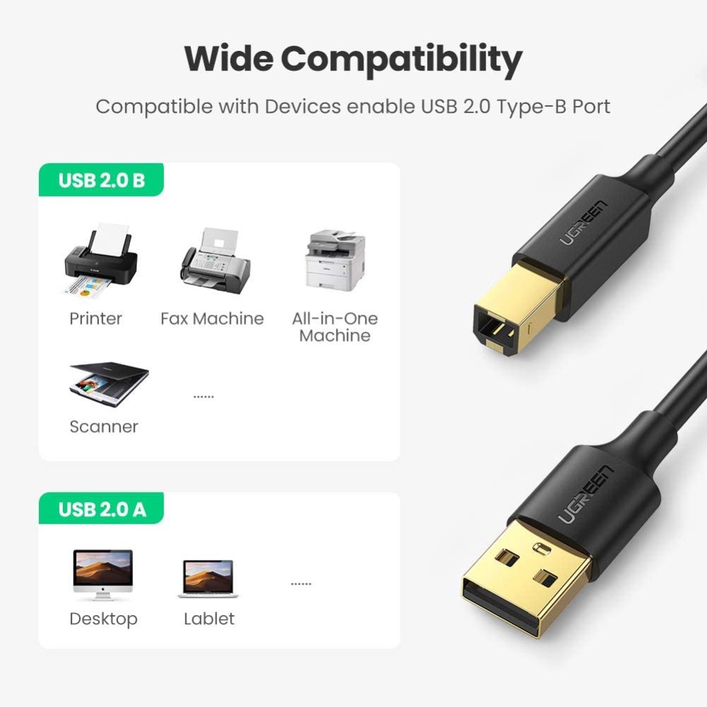 UGREEN UGREEN 2m USB-A - USB-B 2.0 Kabel Svart