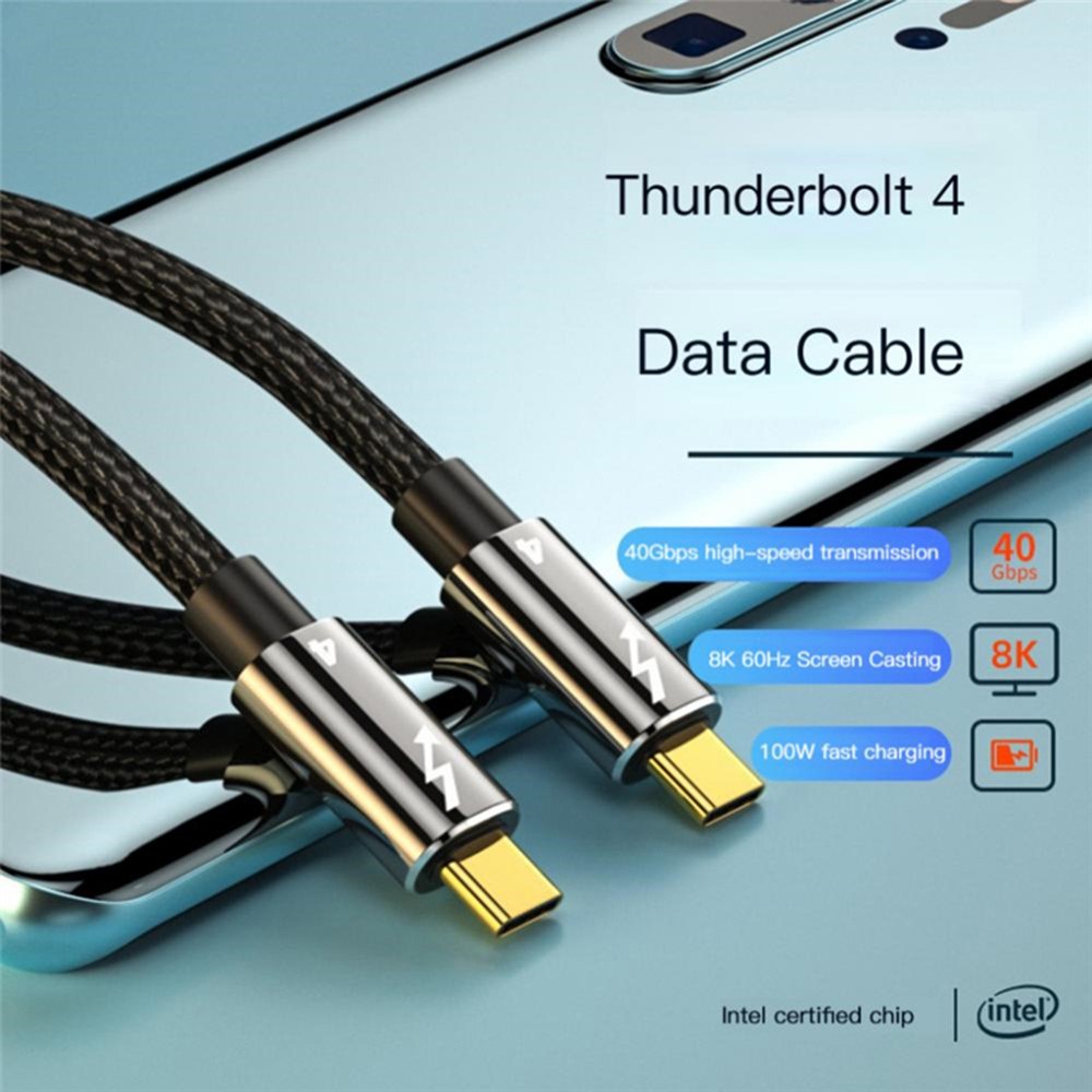  Thunderbolt 4 Kabel 80cm USB-C 100W 8K 60Hz PD Svart