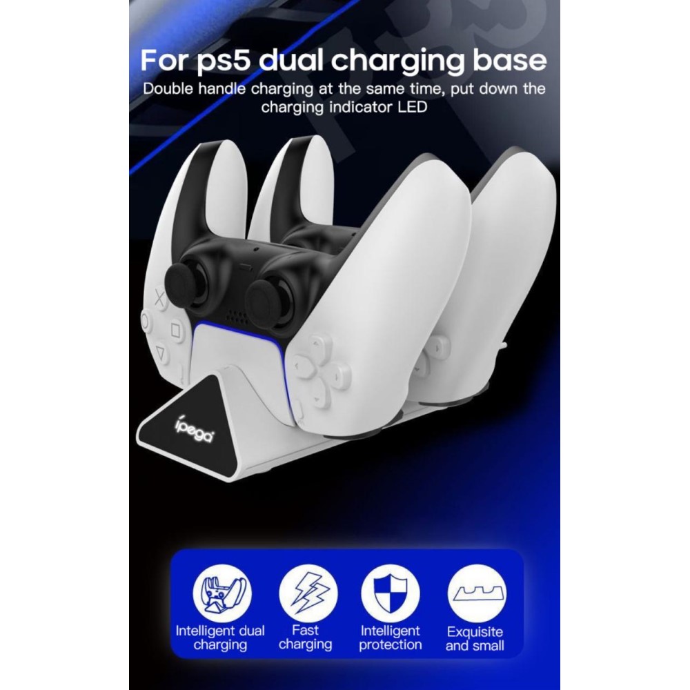 iPega iPega Sony PS5 DualSense LED USB-C Snabbladdningsstation Vit