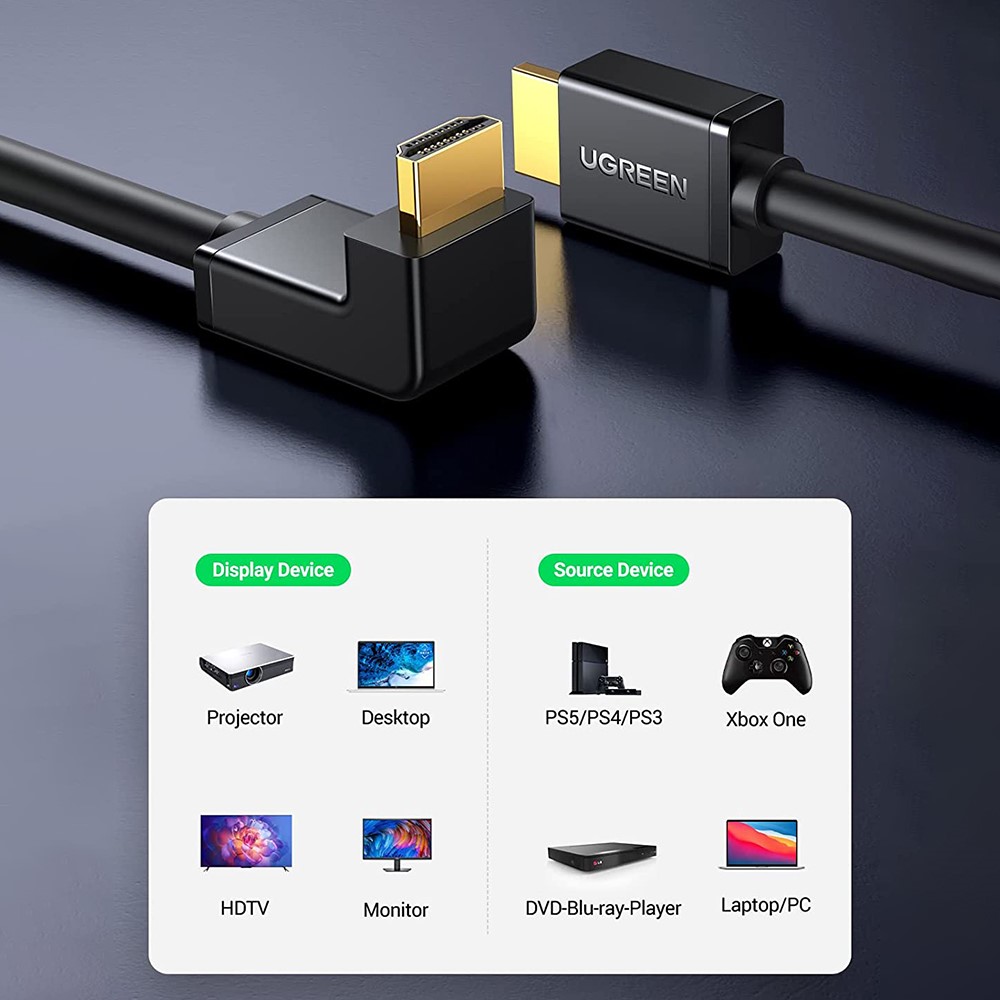 UGREEN UGREEN 1.5m 90° 4K 60Hz HDMI - HDMI Kabel Elbow Svart