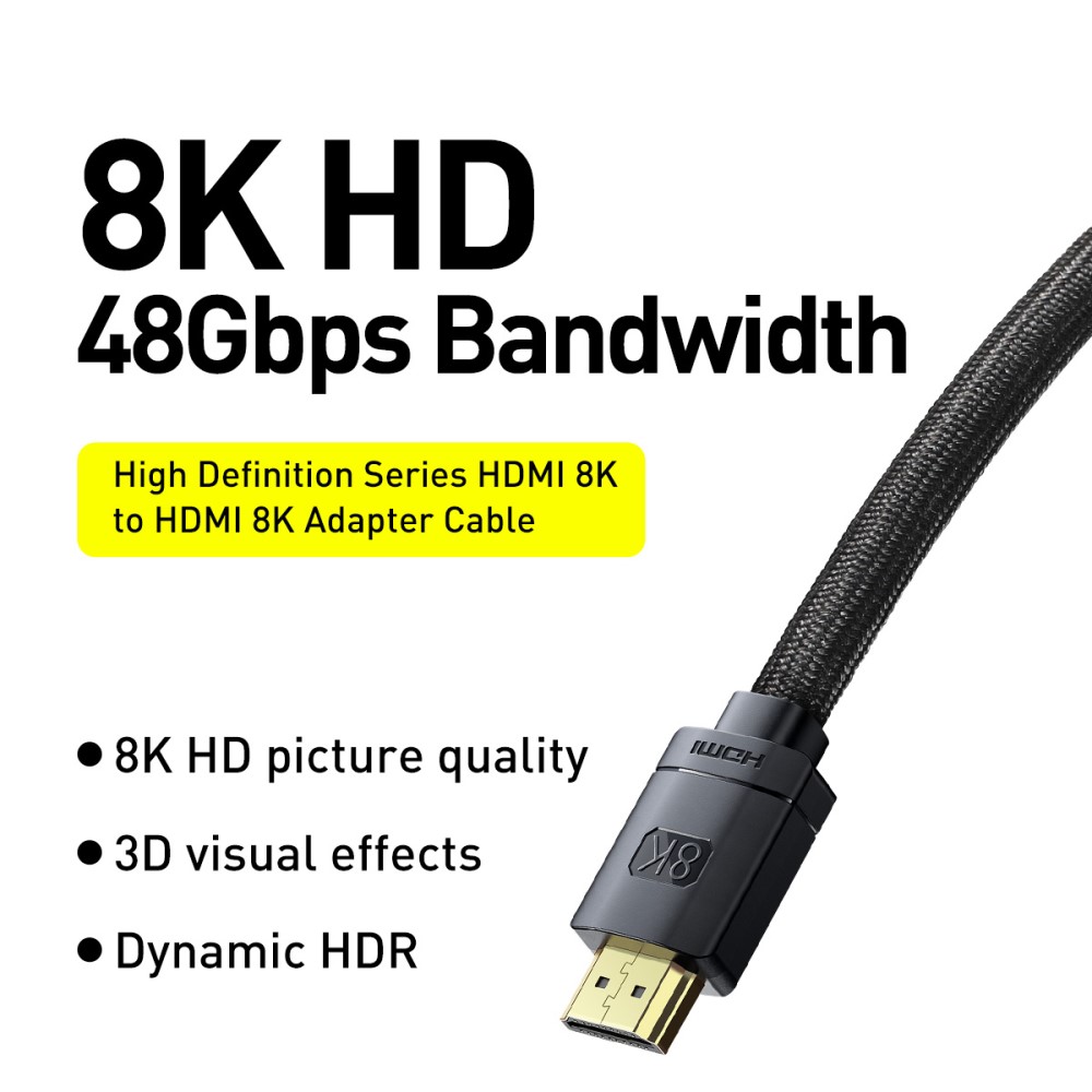 BASEUS Baseus 1m 8K 60Hz HD HDMI - HDMI 2.1 Nylon Kabel Svart