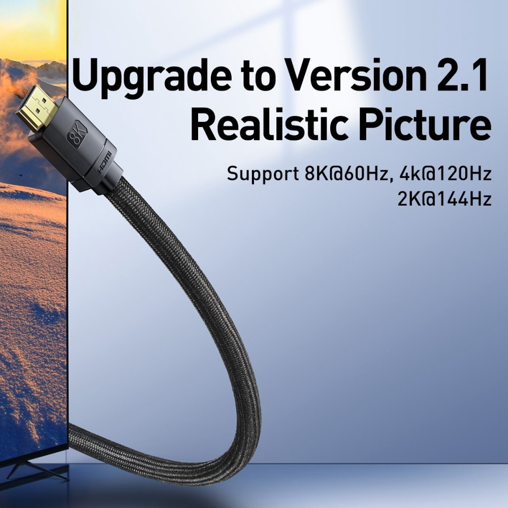 BASEUS Baseus 1m 8K 60Hz HD HDMI - HDMI 2.1 Nylon Kabel Svart