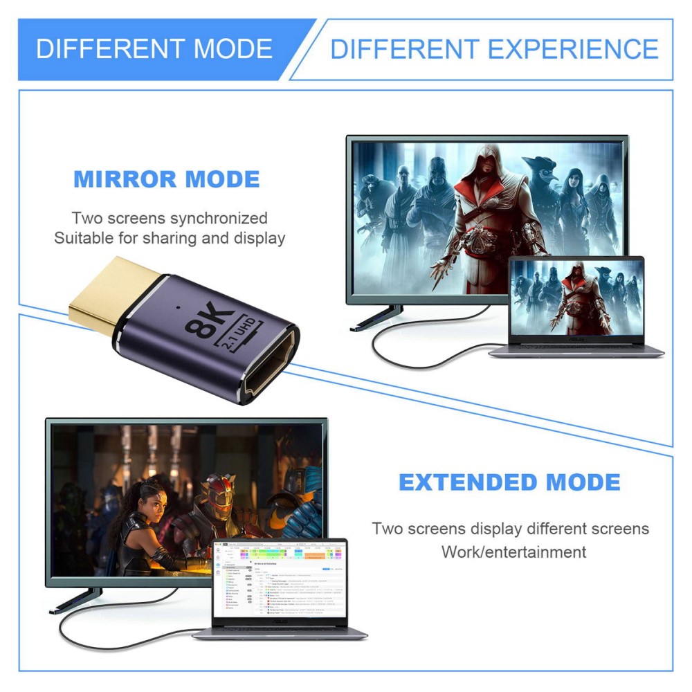  HDMI Hane - HDMI 2.1 Hona 8K 60Hz UHD Adapter Blå