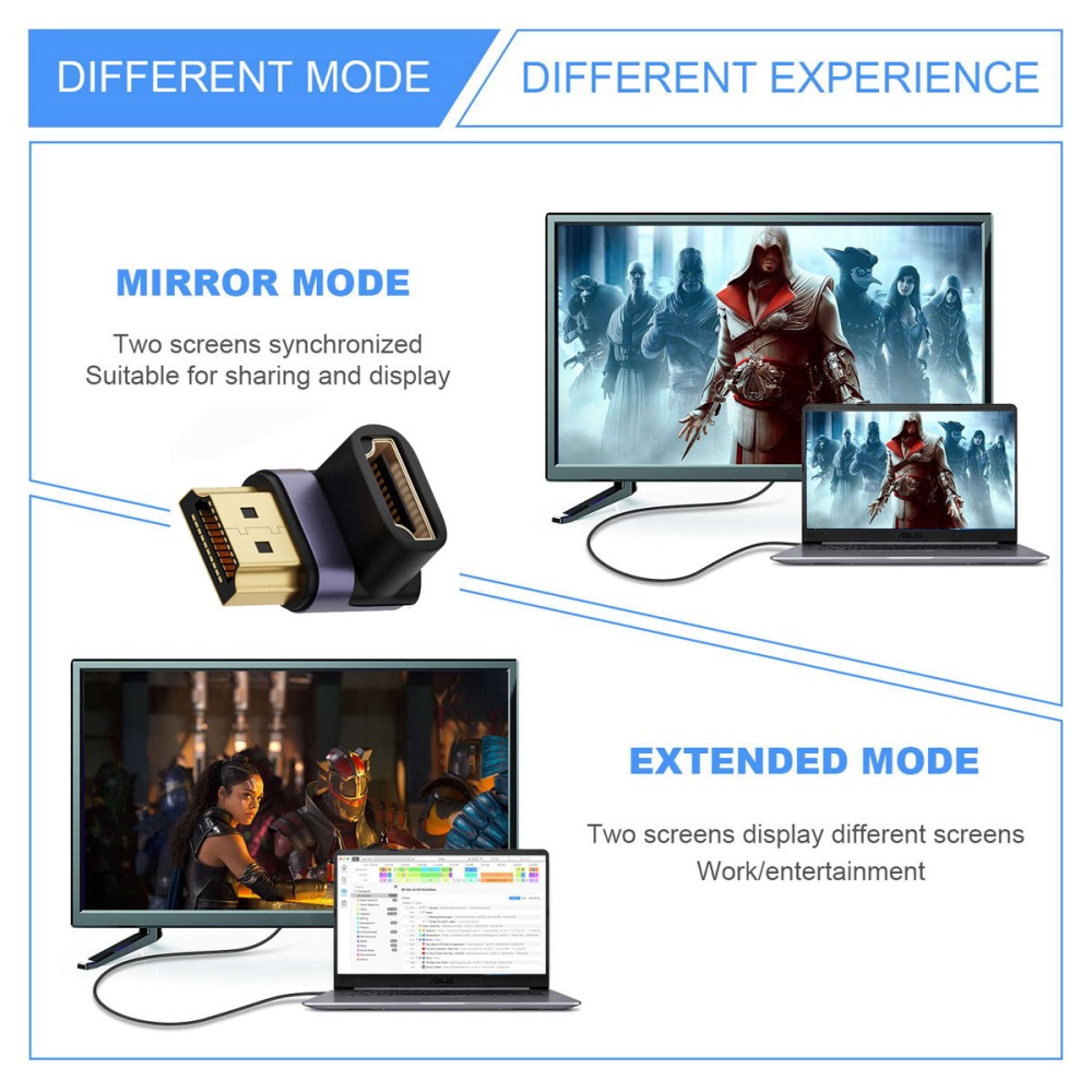  8K 60Hz 90° Nedvinkel HDMI Hane - HDMI 2.1 Hona Adapter Blå