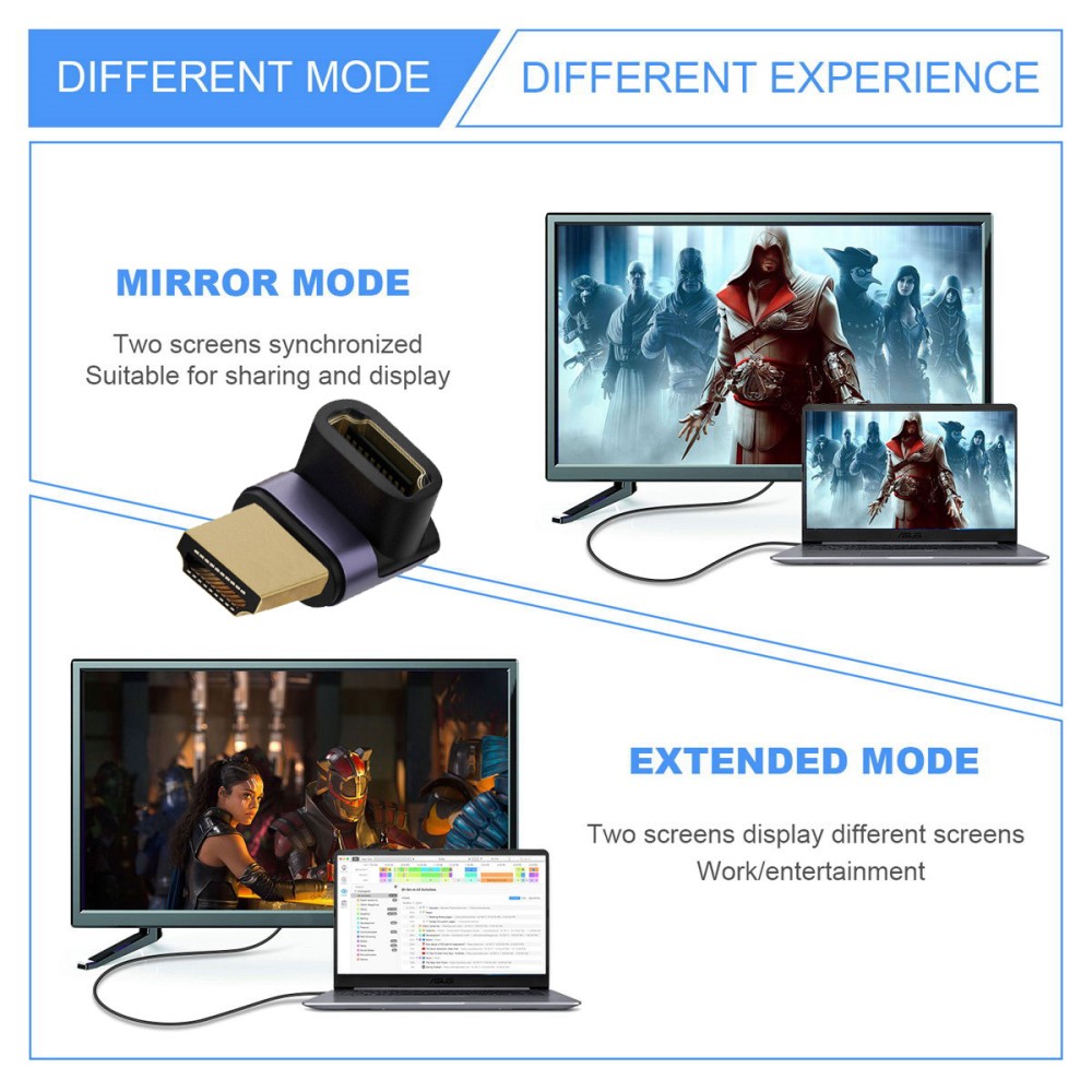  8K 60Hz 90° Uppvinkel HDMI Hane - HDMI 2.1 Hona Adapter Blå