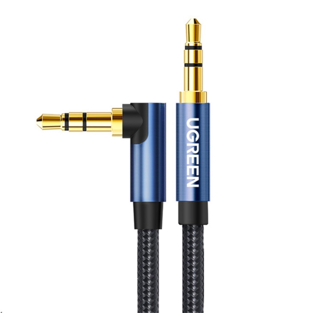 UGREEN UGREEN 50cm 3.5mm AUX Ljudkabel Elbow Nylon Blå/Svart