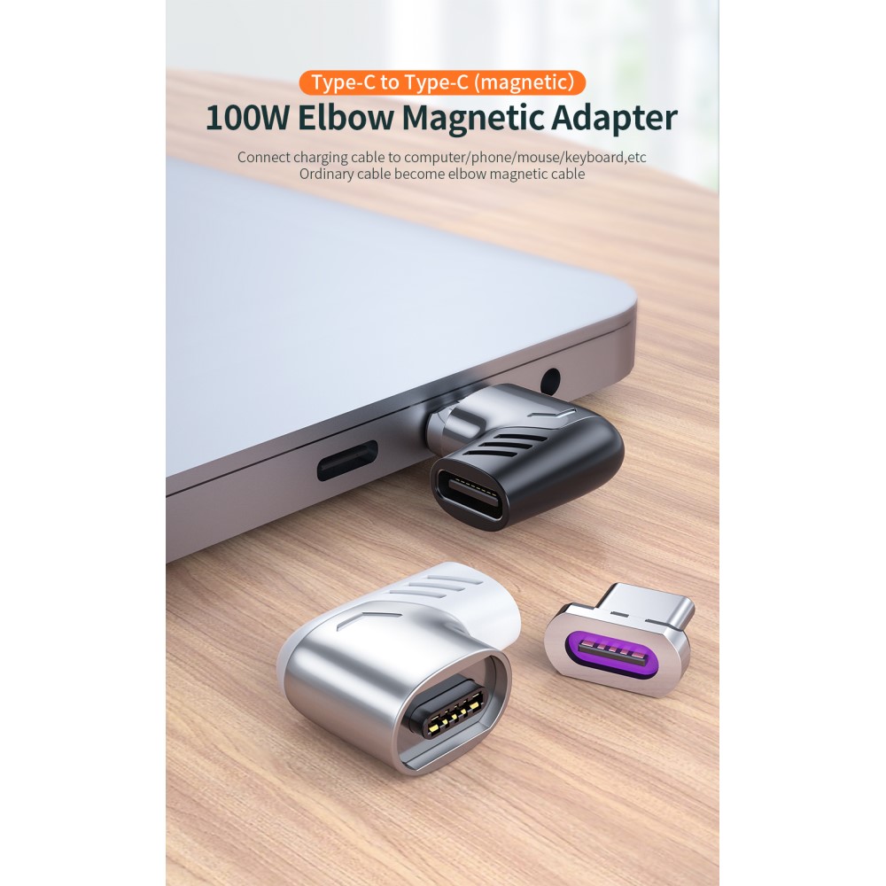 ESSAGER ESSAGER 100W 5A USB-C/USB-C Magnetisk Adapter Svart