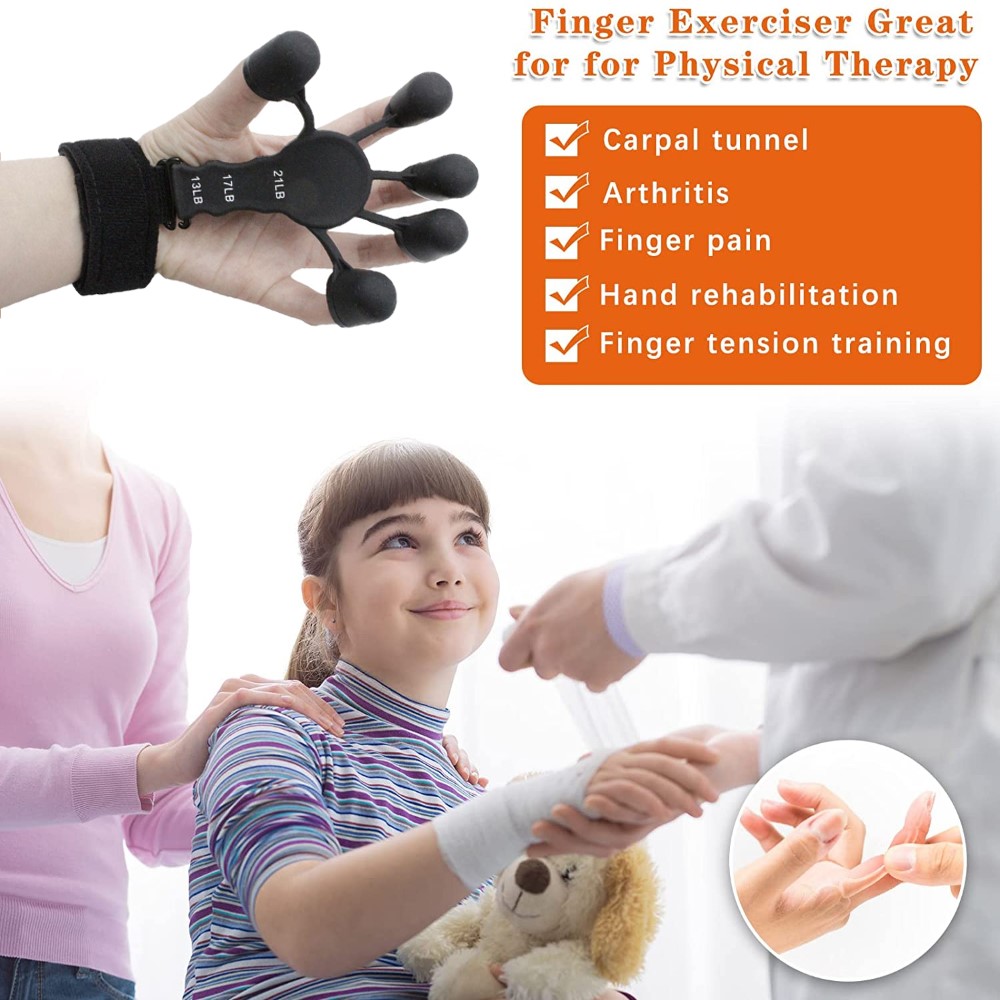 Finger Grip / Fingertränare Justerbart Motstånd Svart