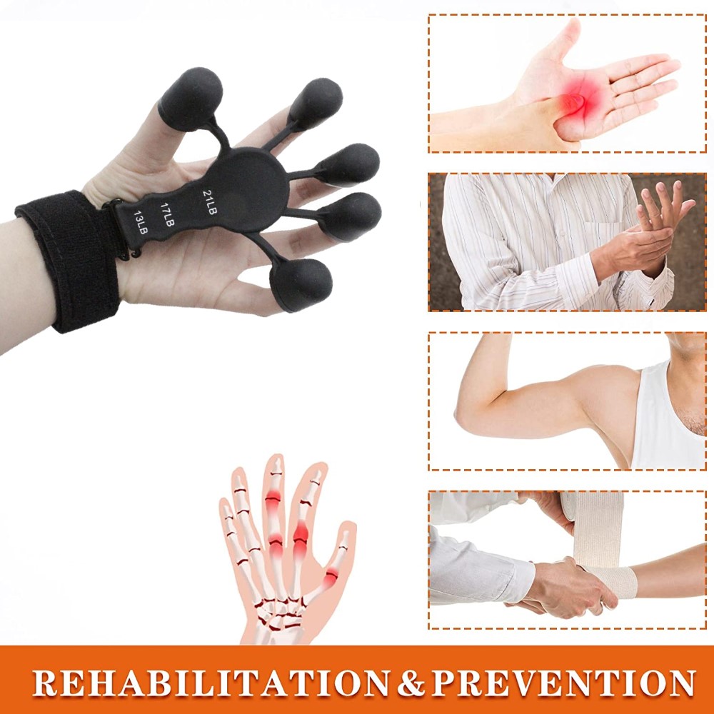  Finger Grip / Fingertränare Justerbart Motstånd Svart
