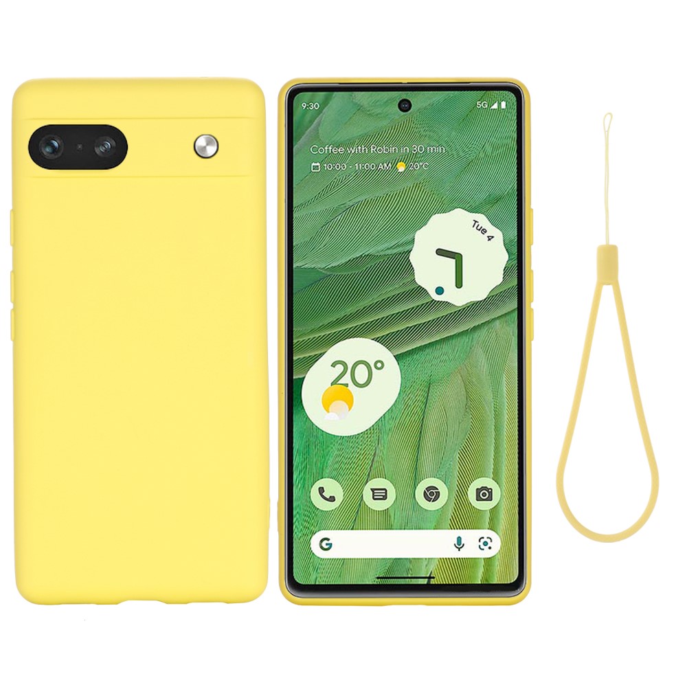  Google Pixel 7A Skal Liquid Silikon Med Strap Gul