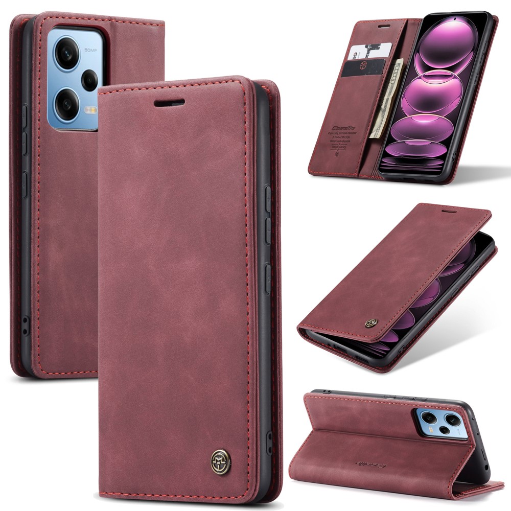 CASEME CASEME Xiaomi Redmi Note 12 Pro 5G Fodral Retro Flip Läder Vinröd