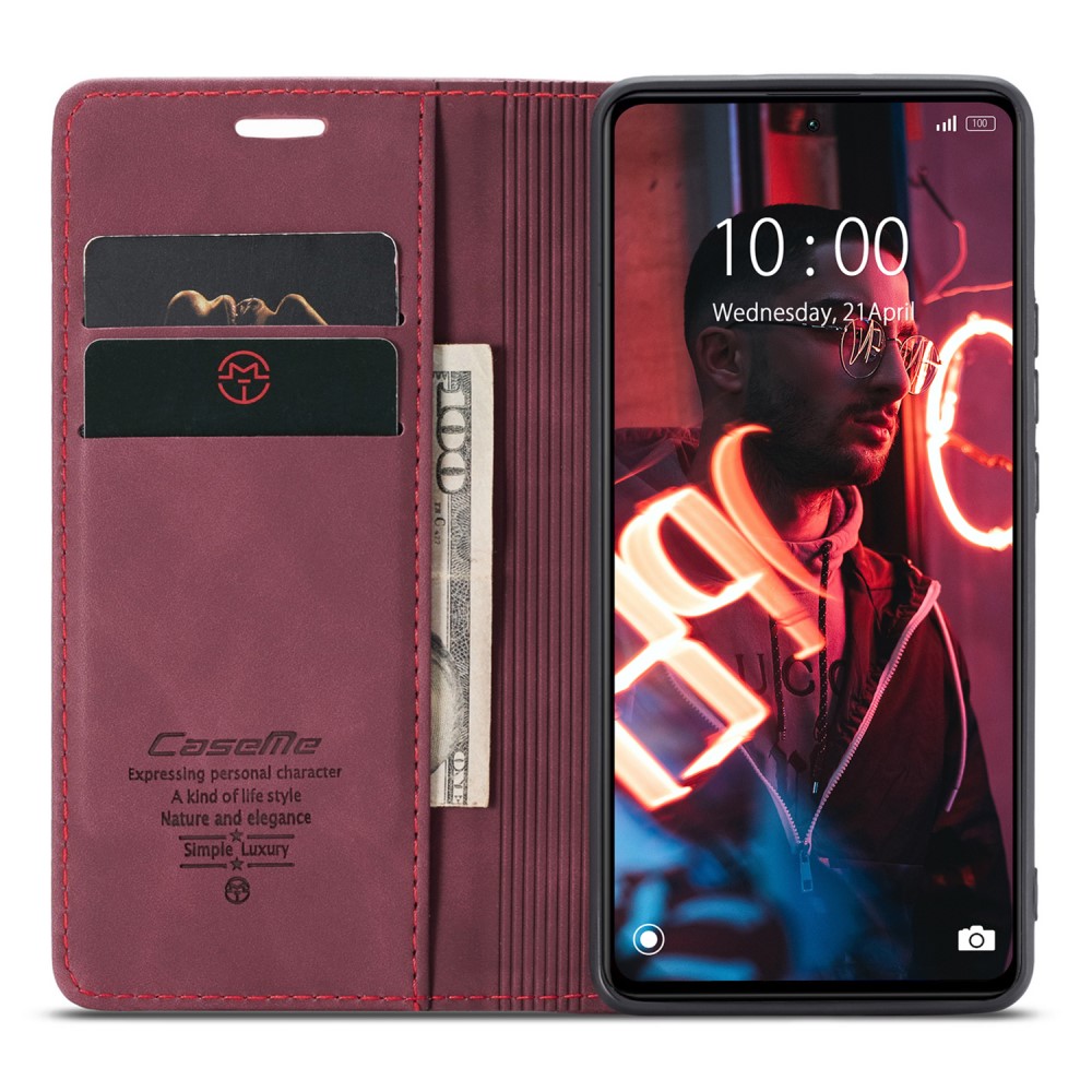 CASEME CASEME Xiaomi Redmi Note 12 Pro 5G Fodral Retro Flip Läder Vinröd