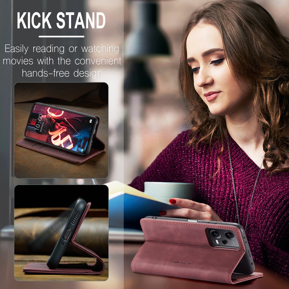 CASEME CASEME Xiaomi Redmi Note 12 Pro 5G Fodral Retro Flip Läder Vinröd
