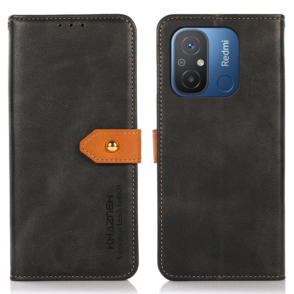 KHAZNEH KHAZNEH Xiaomi Redmi 12C 4G Fodral Dual-Color Läder Svart
