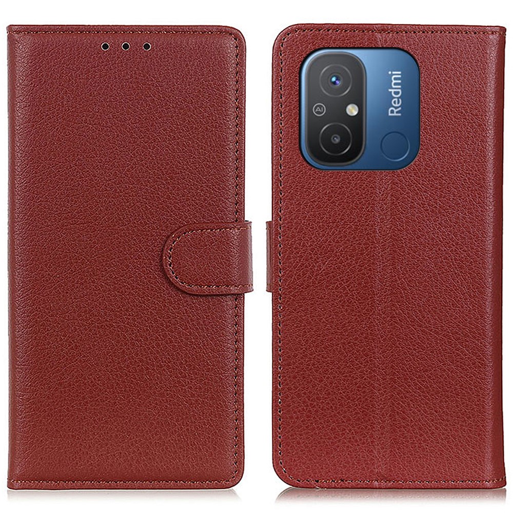  Xiaomi Redmi 12C 4G Fodral Läder Litchi Textur Brun