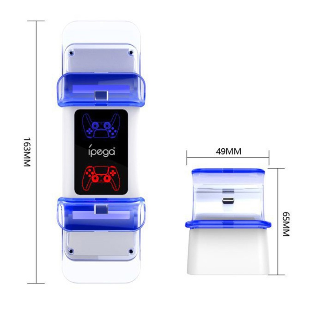 iPega iPega LED Laddstation För 2x PS5 DualSense Handkontroller Vit