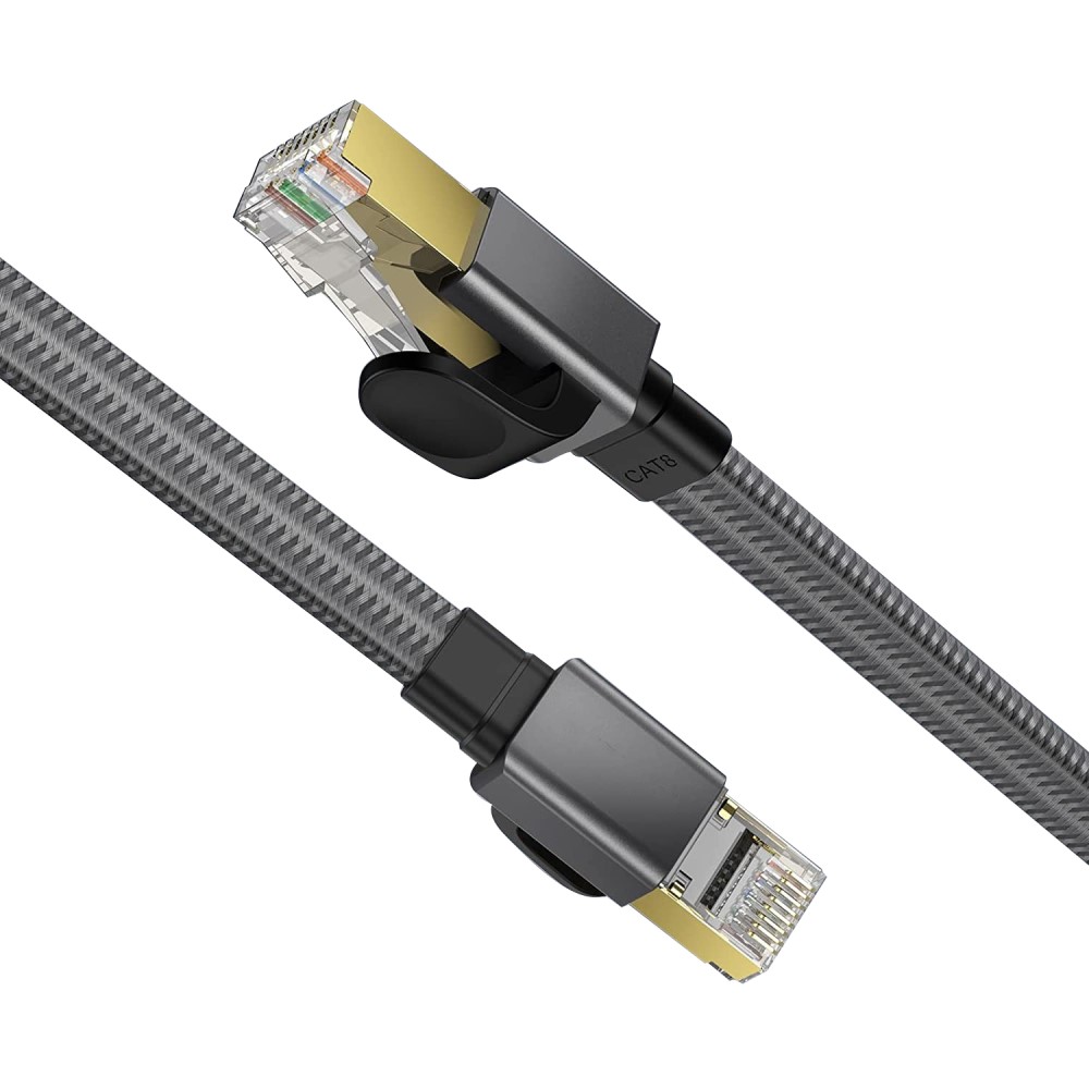  2m Cat8 40Gbps RJ45 S/FTP Platt Nylon Nätverkskabel Grå