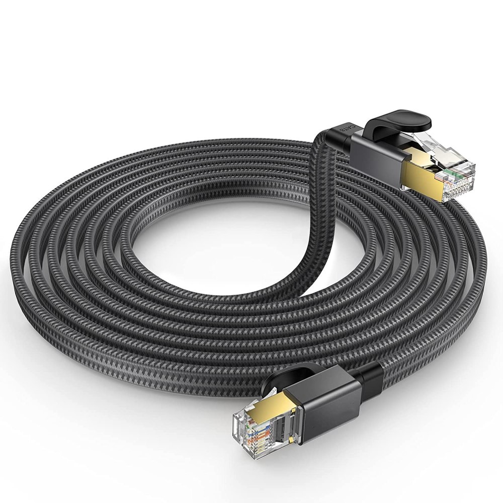  10m Cat8 40Gbps RJ45 S/FTP Platt Nylon Nätverkskabel Grå