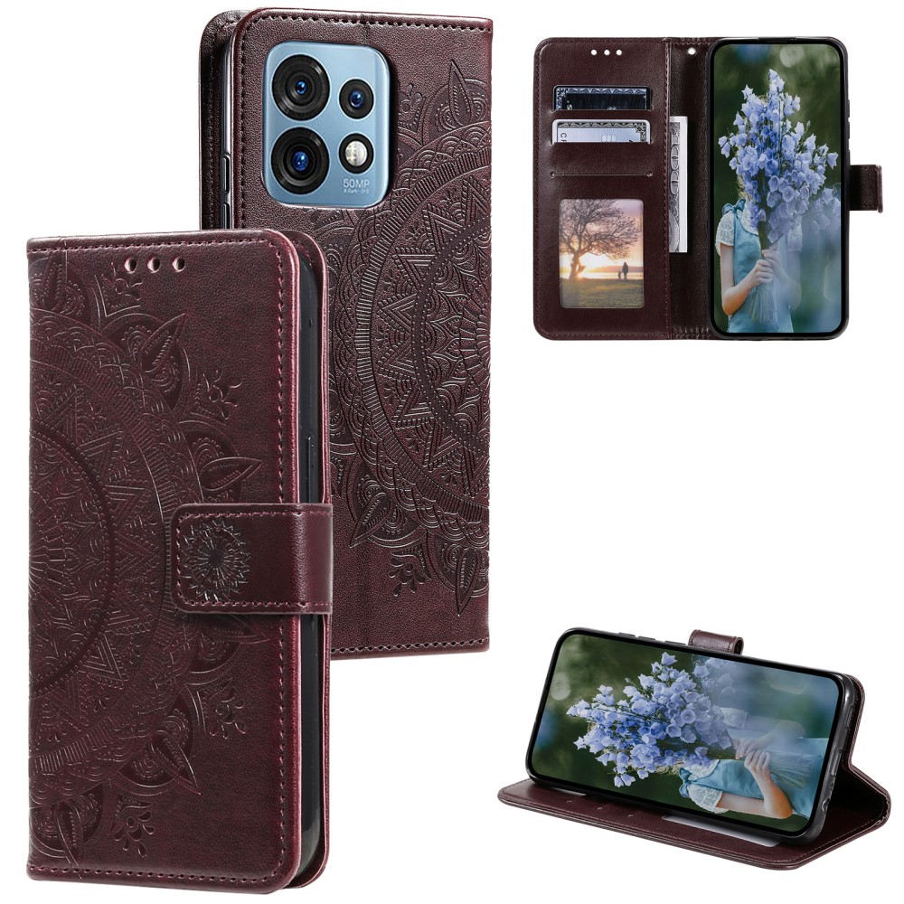  Motorola Edge 40 Pro 5G Fodral Mandala Läder Brun