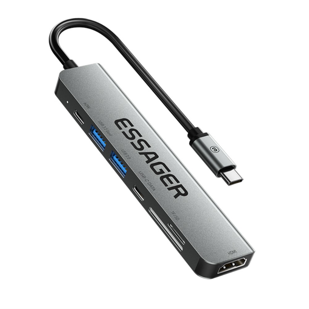 ESSAGER ESSAGER USB-C Hub 60W PD 7-Port Grå